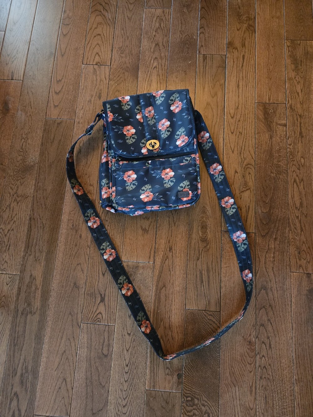 Lug Floral Crossbody Bag - Navy with Coral Flowers